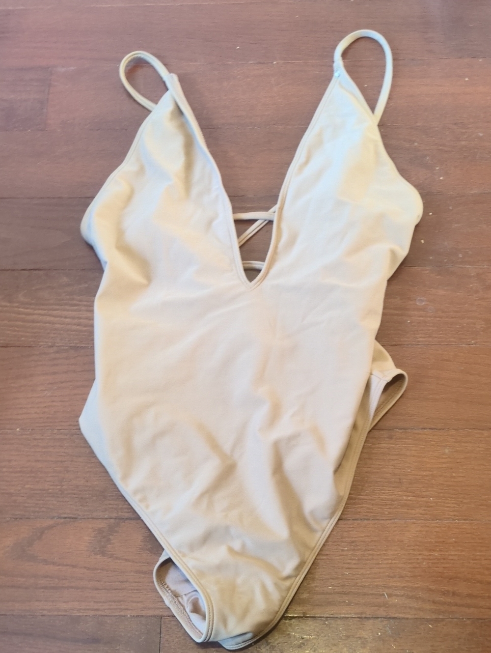 Forever 21 Cream One-Piece Swimsuit with V-Neck Straps